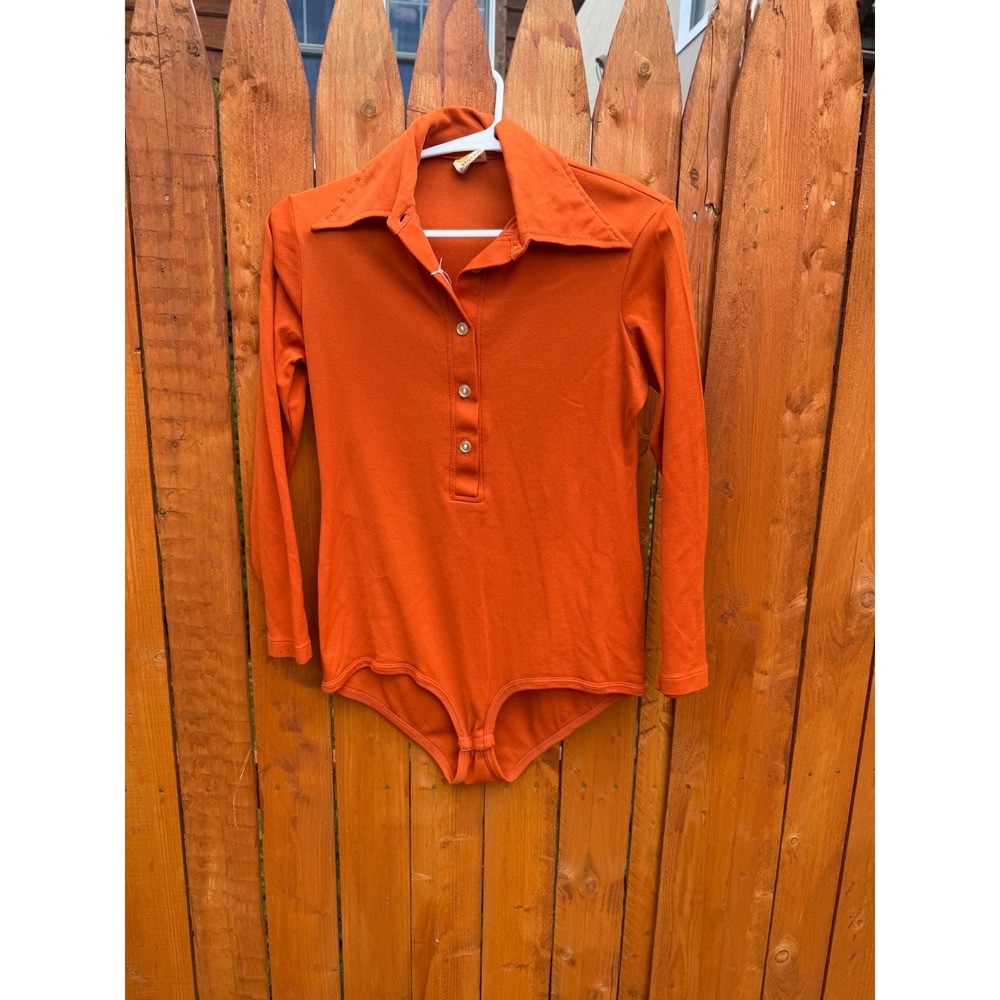 70s Vintage Mayer Burnt Orange Long Sleeve Bodysuit Made in USA Medium